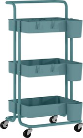 Carrinho de Cozinha de Armazenamento com 4 Ganchos 3 Cestas Removíveis 3 Caixas Suspensas 42x38x86,5cm Azul