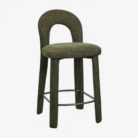 Pack De 4 Bancos Altos Estofados E Em Ferro Gianis ↑65 Cm & Chenille Verde Sálvia - Sklum