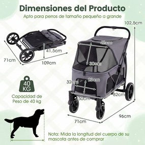 Carrinho para Cães de Grande Porte, 96 x 71 x 102,5 cm, Estrutura Dobrável, Cinzento