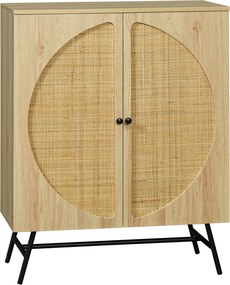 HOMCOM Móvel de arrumação buffet alto aspeto madeira e trama em vime design 2 portas 80 x 39 x 101,8 cm natural | Aosom Portugal