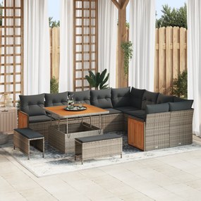 Conjunto de Sofá de Jardim vidaXL de 12 Peças com Almofadas Cinza Polyrattan Acácia