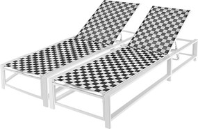 Conjunto de 2 Espreguiçadeiras de Exterior, 200 x 68 x 32 cm, Encosto Ajustável, Preto+Branco