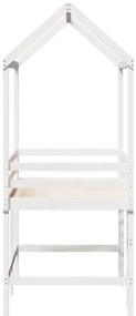 Cama alta c/ escada e telhado 80x200 cm pinho maciço branco