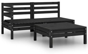 vidaXL 3 pcs conjunto lounge de jardim pinho maciço preto