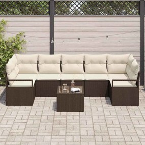Sofá de Jardim com 8 Peças e Almofadas em Rattan Poliéster Marron