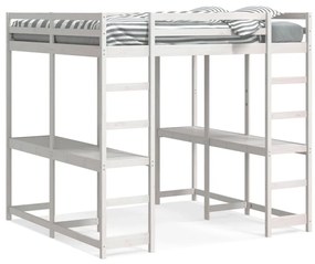 Cama alta c/ secretária e escada 180x200 cm pinho maciço branco