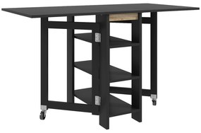 HOMCOM Mesa de Cozinha com Laterais Dobráveis Mesa de Refeição com 2 Rodas e Prateleiras Estilo Moderno 120x60x75 cm Preto | Aosom Portugal