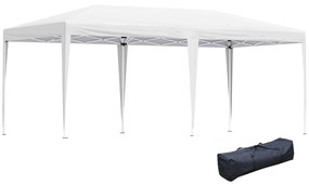 Outsunny Tenda Dobrável 6x3 Tenda de Jardim Portátil com Bolsa de Transporte Tecido Oxford Estrutura de Aço para Exterior Festas Acampamento Branco