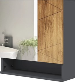 Armário de parede com espelho para casa de banho, com 2 portas, 55 x 17 x 55 cm, natural e cinzento escuro