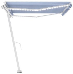 Toldo retrátil manual com LED 400x300 cm azul e branco