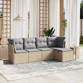 vidaXL 5 pcs conj. sofás jardim c/ almofadões vime PE bege misturado