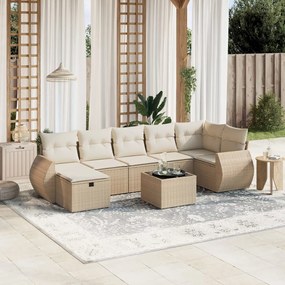 8 pcs conjunto de sofás p/ jardim com almofadões vime PE bege
