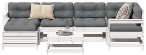 7 pcs conjunto de sofás para jardim pinho maciço branco