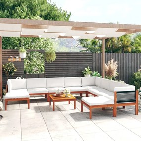 vidaXL 11 pcs conjunto lounge jardim c/ almofadões acácia maciça creme