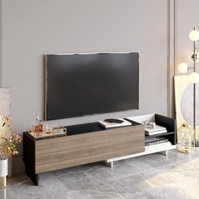 Móvel TV Parion – Branco/Preto/Nogueira – 165x35x41 cm