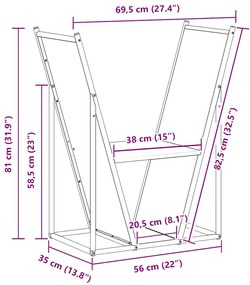 Suporte para lenha 69,5x35x81 cm aço laminado a frio preto
