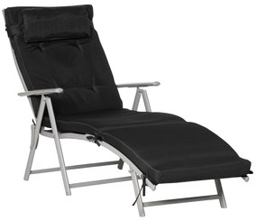Outsunny Espreguiçadeira Pliável Reclinável 7 Posições Cadeira Longa Conforto Colchão e Braços Metal Epóxi Textilno Poliéster Preto | Aosom Portugal