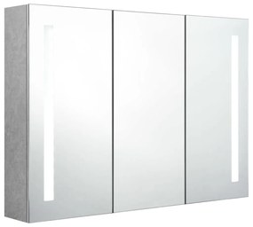 Armário espelhado casa de banho LED 89x14x62cm cinzento cimento