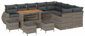 Conjunto de Sofás de Jardim com Almofadas vidaXL 13 Peças Cinza Rattan