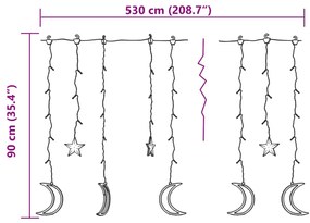 Estrelas e luas de luz c/ controlo remoto 345 LEDs branco frio