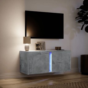 Móvel de parede p/ TV c/ luzes LED 80x31x35 cm cinzento cimento