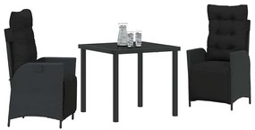 Conjunto de Jantar de Jardim de 3 Peças Preto em Rattan Sintético