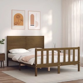 Estrutura de cama dupla pequena 4FT madeira maciça castanho-mel