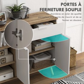 Móvel de arrumação 95 x 35 x 85 cm para cozinha com 1 gaveta, 1 armário de duas portas e 3 prateleiras ajustáveis, branco e natural