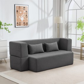 Sofá-cama de 2 Lugares, 203 x 95 x 75 cm, Transformável em Cama de Casal, Cinzento