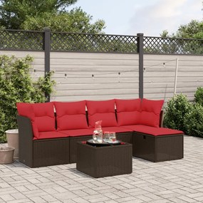 vidaXL 6 pcs conjunto de sofás jardim c/ almofadões vime PE castanho