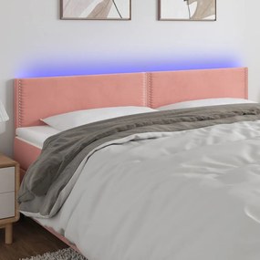 Cabeceira de cama c/ luzes LED veludo 200x5x78/88 cm rosa