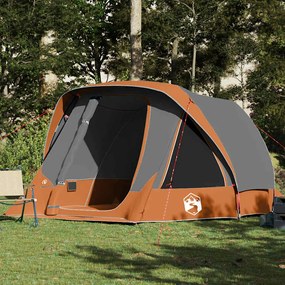 vidaXL Tenda familiar estilo cabana 6 pessoas imperm. cinza/laranja