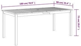 Mesa de jantar p/ jardim 180x90x75 cm madeira de acácia maciça