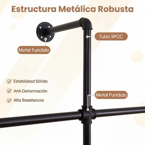 Cabideiro de Parede para Roupa, 106 x 32 x 227 cm, 2 Barras para Pendurar, Preto