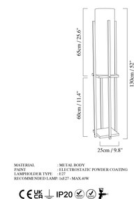 Candeeiro de Pé Shelf Lamp – Preto – 25x25x130 cm