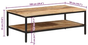 Mesa de centro 100x50x35 cm madeira de mangueira áspera maciça