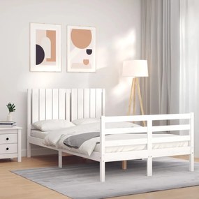 vidaXL Estrutura de cama com cabeceira 120x200cm madeira maciça branco