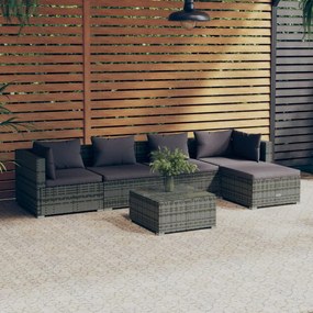 vidaXL 6 pcs conjunto lounge de jardim c/ almofadões vime PE cinzento