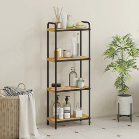 Estante de Casa de Banho de Bambu de 3 Níveis Estante de Armazenamento com 3 Prateleiras Ripas e Estrutura de Aço 41,5x21,5x106 cm Madeira e Preto