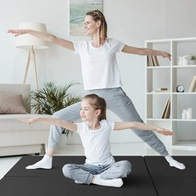 Tapete de exercícios portátil, leve e dobrável de 3 painéis com 2 pegas Ginástica compacta com enchimento de espuma EPE 180 x 60 x 5 cm Preto