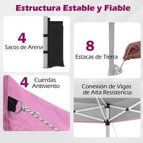 Tenda dobrável 3x3 m com 4 x Sacos de areia de montagem instantânea com 1 botão campismo, feiras, eventos e Saco com rodas Rosa