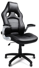 Cadeira de escritório com formato esportivo SONGMICS, poltrona giratória, com braços, encosto alto, altura ajustável, inclinação para balançar, design ergonômico, preto OBG62B