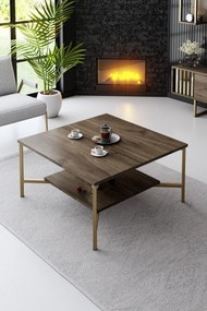 Mesa de Centro Gold Line – Nogueira/Preto – 80x80x40 cm