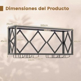 Garrafeira parede para vinho com luzes LED e 6 suportes para copos Capacidade para 39 garrafas e 12 copos para casa Bar 51 x 26,5 x 60 cm Castanho + P