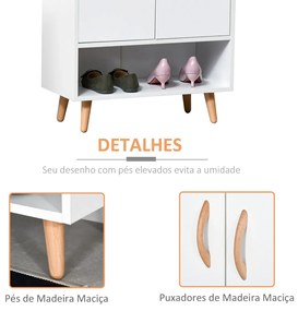 Móvel Sapateiro de 2 Portas Moderno Móvel Auxiliar para 12 Pares de Sapatos com 4 Prateleiras para Entrada Sala de Estar Dormitório 60x30x92cm Branco