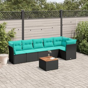 vidaXL 7 pcs conjunto de sofás p/ jardim c/ almofadões vime PE preto