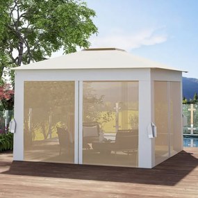 Pergula Instantânea para Jardim 337 x 337 CM Dobrável com Telhado Duplo com Rede Bolsa de Transporte Fácil Montagem Bege