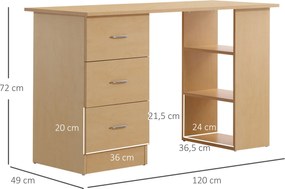 Mesa de computador de mesa para casa Escritório 3 gavetas 3 prateleira