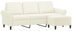 Sofá de 3 lugares com apoio de pés 180 cm veludo cor creme