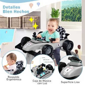 Andador 4 em 1 para crianças, dobrável, atividade de empurrar, com altura ajustável e carrilhão de velocidade com luzes, volante Cinzento
